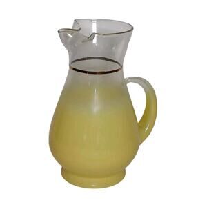 Vintage Blendo 1950's Ombre Glass Pitcher MCM Yellow Frosted Gold Band